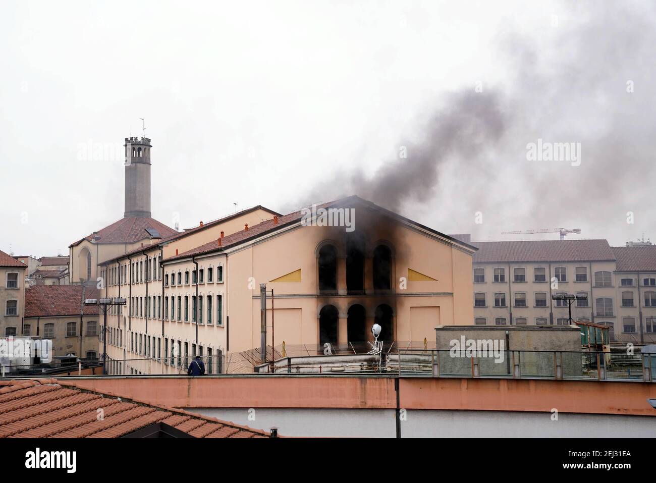 Reportage, Italy. 13th Mar, 2021. 3/13/2021 - Revolt at the San Vittore Prison, prisoners on the roof and fires set up to protest against the new ordinances and prohibitions imposed by the new decree to contain the spread of Coronavirus (MILAN - 2020-03-09, Duilio Piaggesi) ps the photo can be used in the respect for the context in which it was taken, and without defamatory intent of the decorum of the people represented Editorial Usage Only (Photo by IPA/Sipa USA) Credit: Sipa USA/Alamy Live News Stock Photo