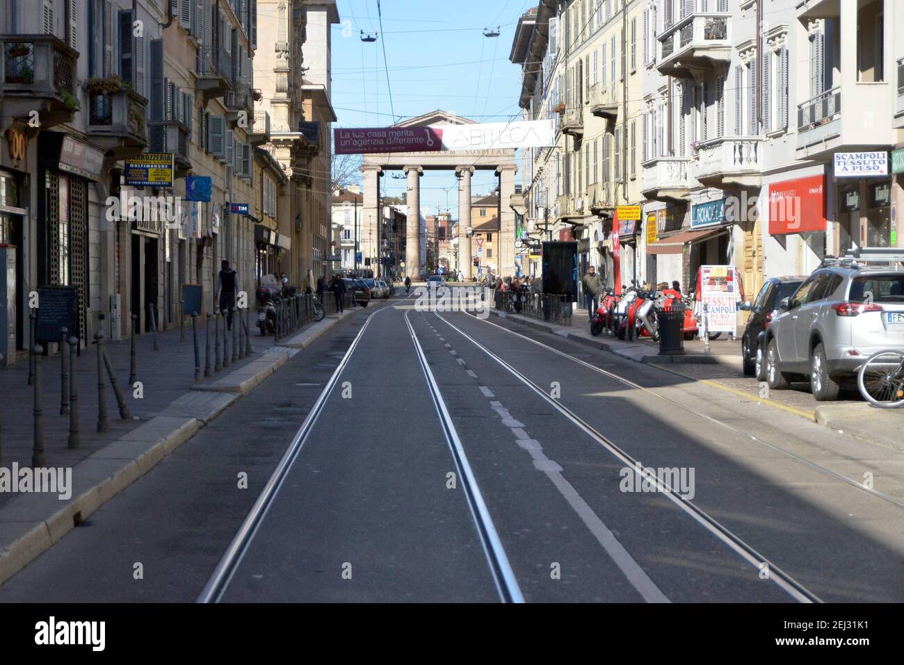 Reportage, Italy. 13th Mar, 2021. 3/13/2021 - Milan semi-deserted by coronavirus (Milan - 2020-03-07, Maurizio Maule) ps the photo can be used in compliance with the context in which it was taken, and without the defamatory intent of the decorum of the people represented Editorial Usage Only (Photo by IPA/Sipa USA) Credit: Sipa USA/Alamy Live News Stock Photo