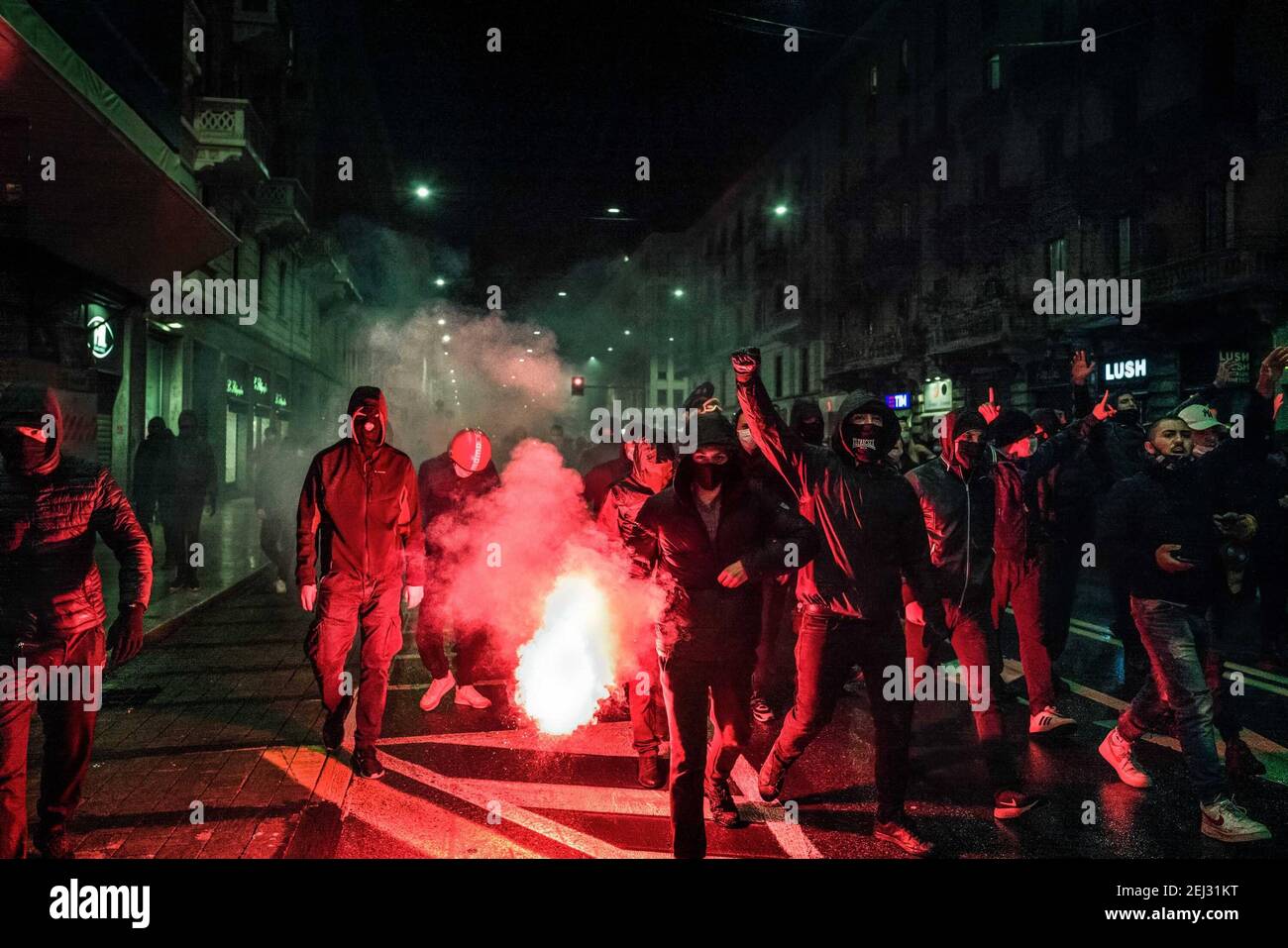 Reportage, Italy. 13th Mar, 2021. 3/13/2021 - Milan 26 October 2020, demonstration against new restrictions against the Italian Government's hideouts, protest in progress buenos aires powered by ultras (Milan - 2021-02-19, Carlo Cozzoli) ps the photo can be used in compliance with the context in which it was taken, and without the defamatory intent of the decorum of the people represented Editorial Usage Only (Photo by IPA/Sipa USA) Credit: Sipa USA/Alamy Live News Stock Photo