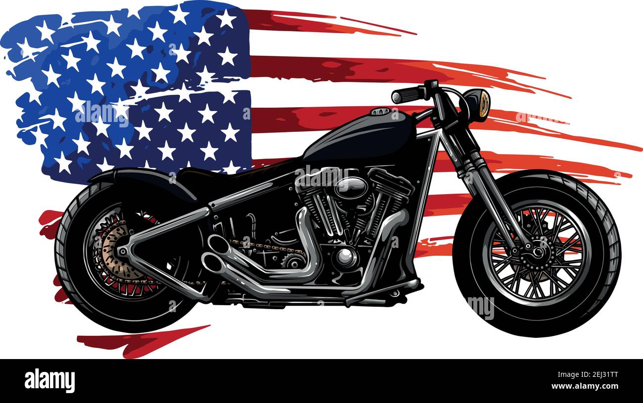 chopper motorcycle with american flag vector illustration Stock Vector