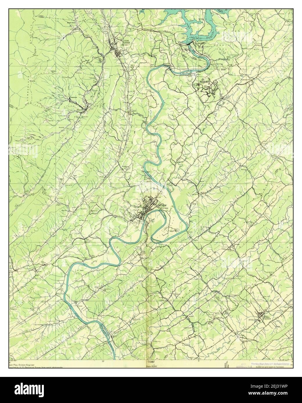 Norris Dam, Tennessee, map 1936, 1:48000, United States of America by Timeless Maps, data U.S. Geological Survey Stock Photo