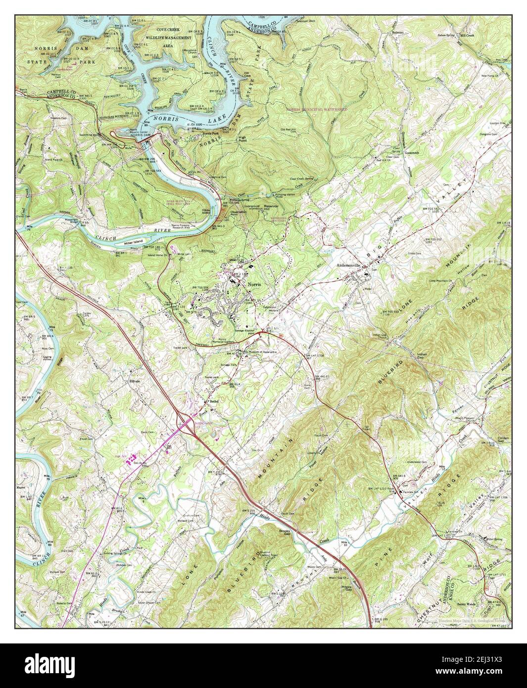 Norris, Tennessee, map 1973, 1:24000, United States of America by Timeless Maps, data U.S. Geological Survey Stock Photo