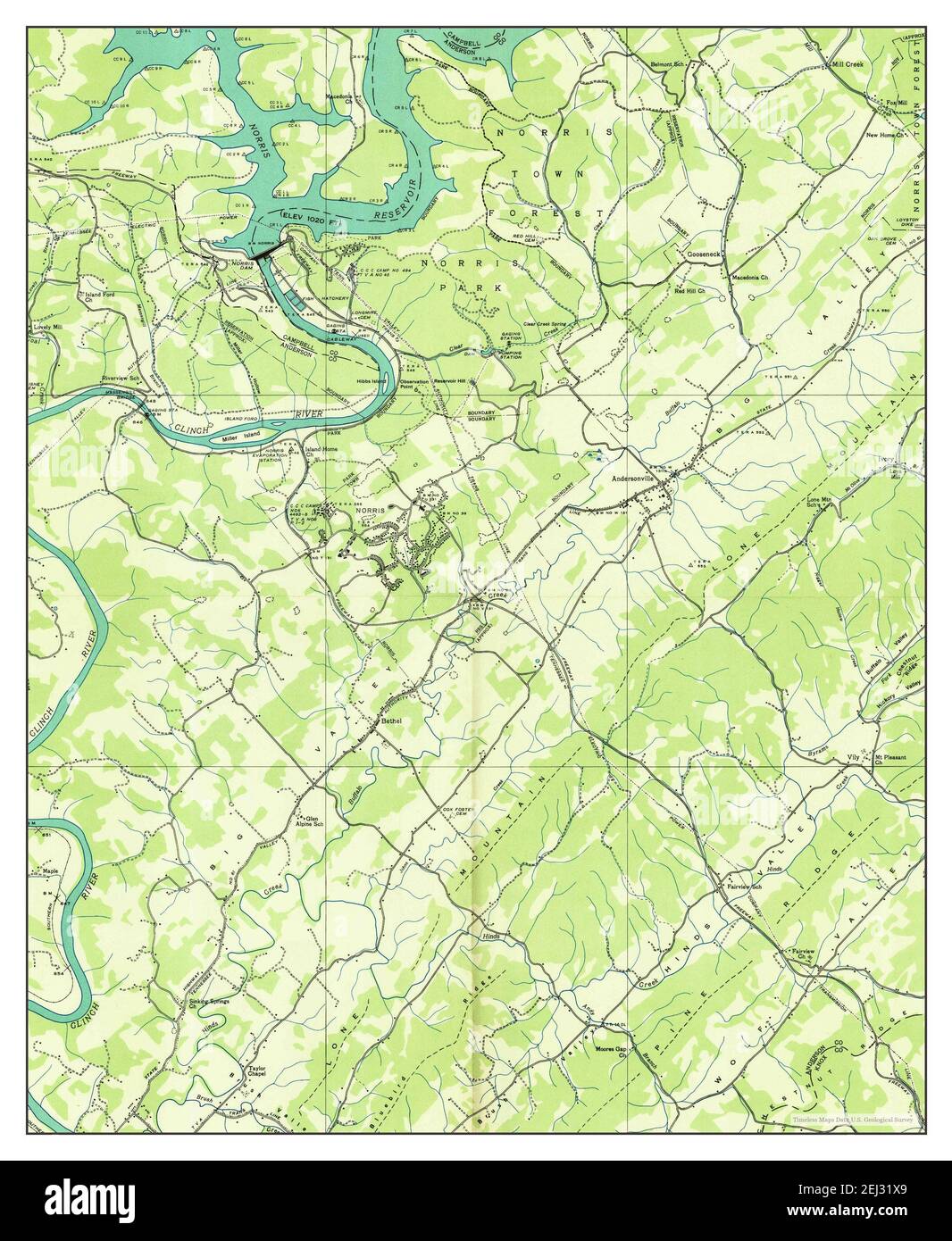 Norris, Tennessee, map 1936, 1:24000, United States of America by Timeless Maps, data U.S. Geological Survey Stock Photo