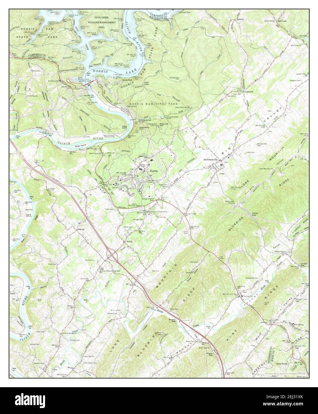 Norris, Tennessee, map 1973, 1:24000, United States of America by Timeless Maps, data U.S. Geological Survey Stock Photo
