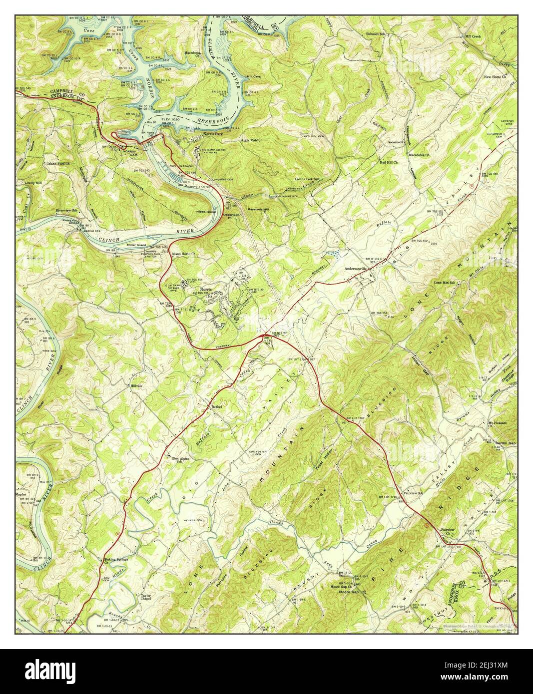 Norris, Tennessee, map 1941, 1:24000, United States of America by Timeless Maps, data U.S. Geological Survey Stock Photo