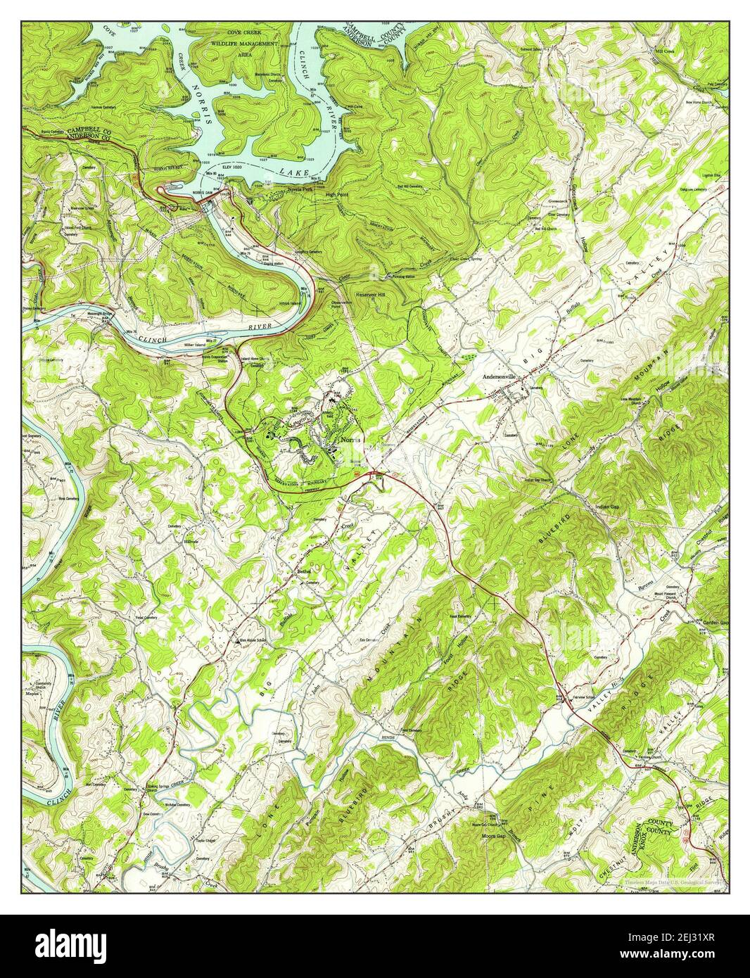 Norris, Tennessee, map 1952, 1:24000, United States of America by Timeless Maps, data U.S. Geological Survey Stock Photo