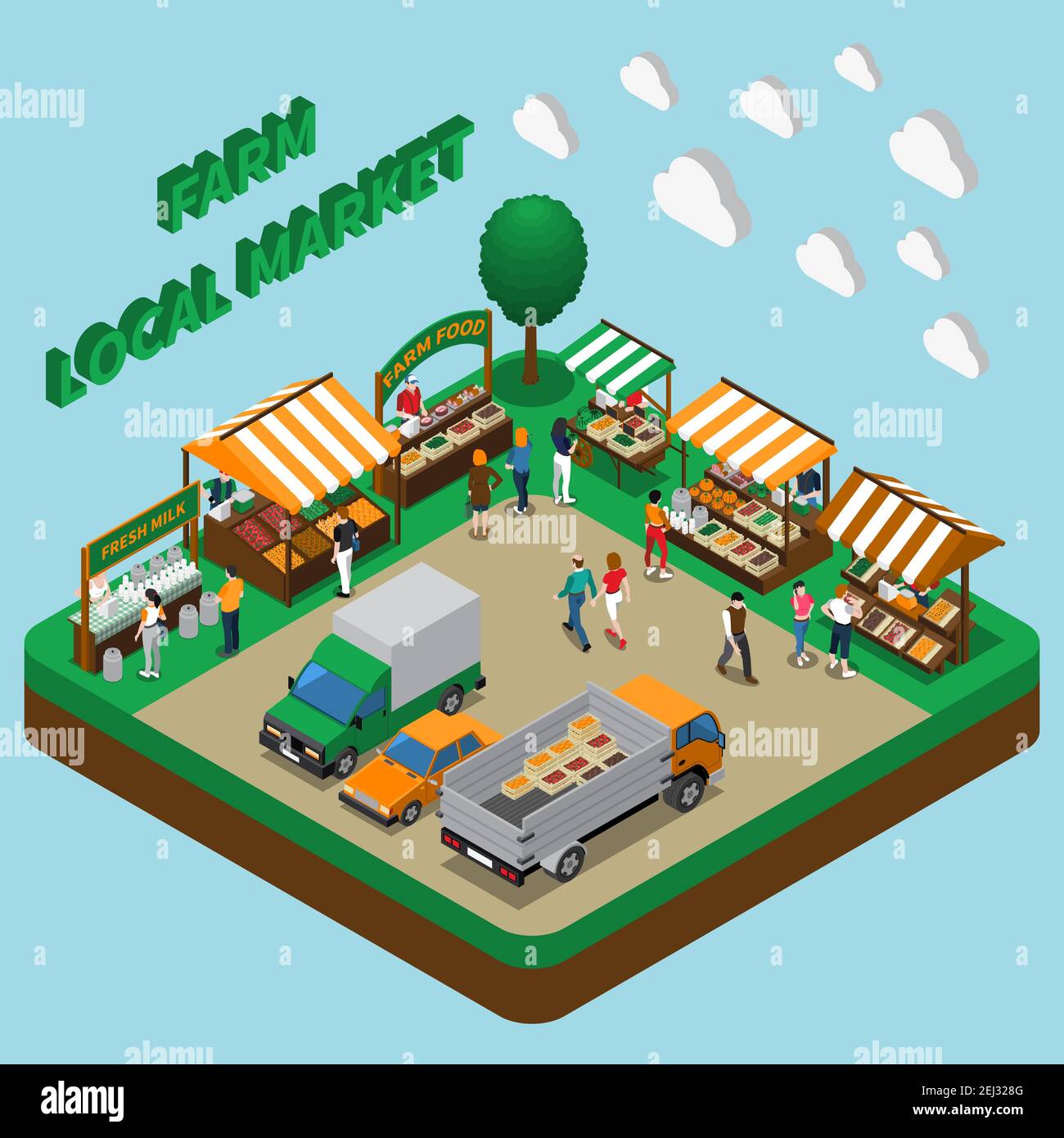 Farm local market isometric composition with village fairground tent ...