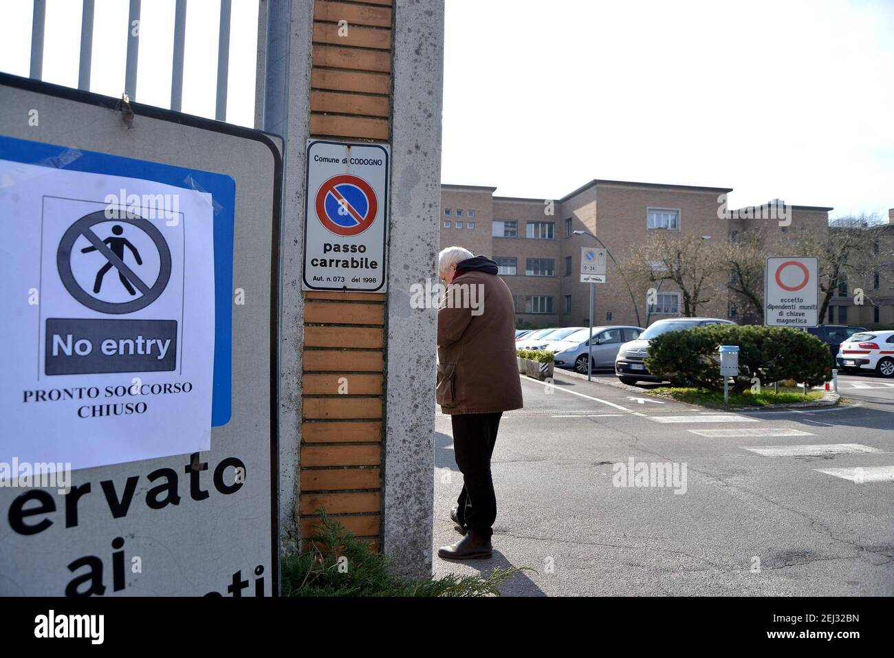 Reportage, Italy. 13th Mar, 2021. 3/13/2021 - Codogno hospital, where the boy who contracted the Coronavirus is hospitalized (Codogno - 2020-02-21, Maurizio Maule) ps the photo can be used in compliance with the context in which it was taken, and without the defamatory intent of the decoration of the people represented Editorial Usage Only (Photo by IPA/Sipa USA) Credit: Sipa USA/Alamy Live News Stock Photo