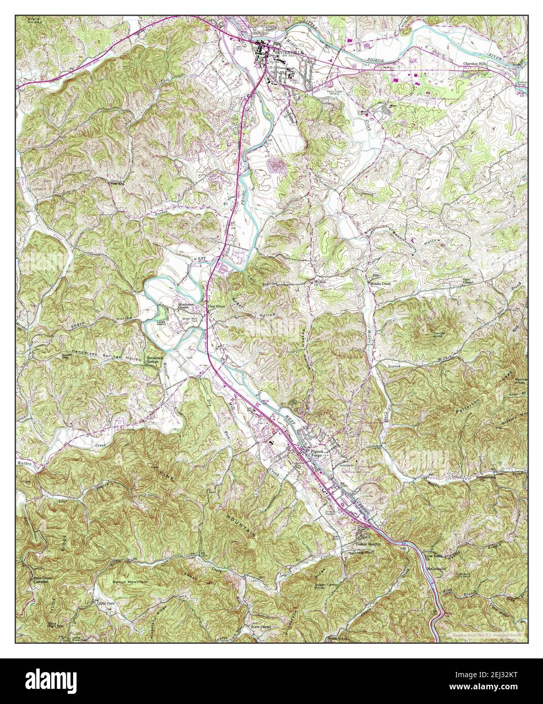 Pigeon Tennessee, map 1956, 124000, United States of America by