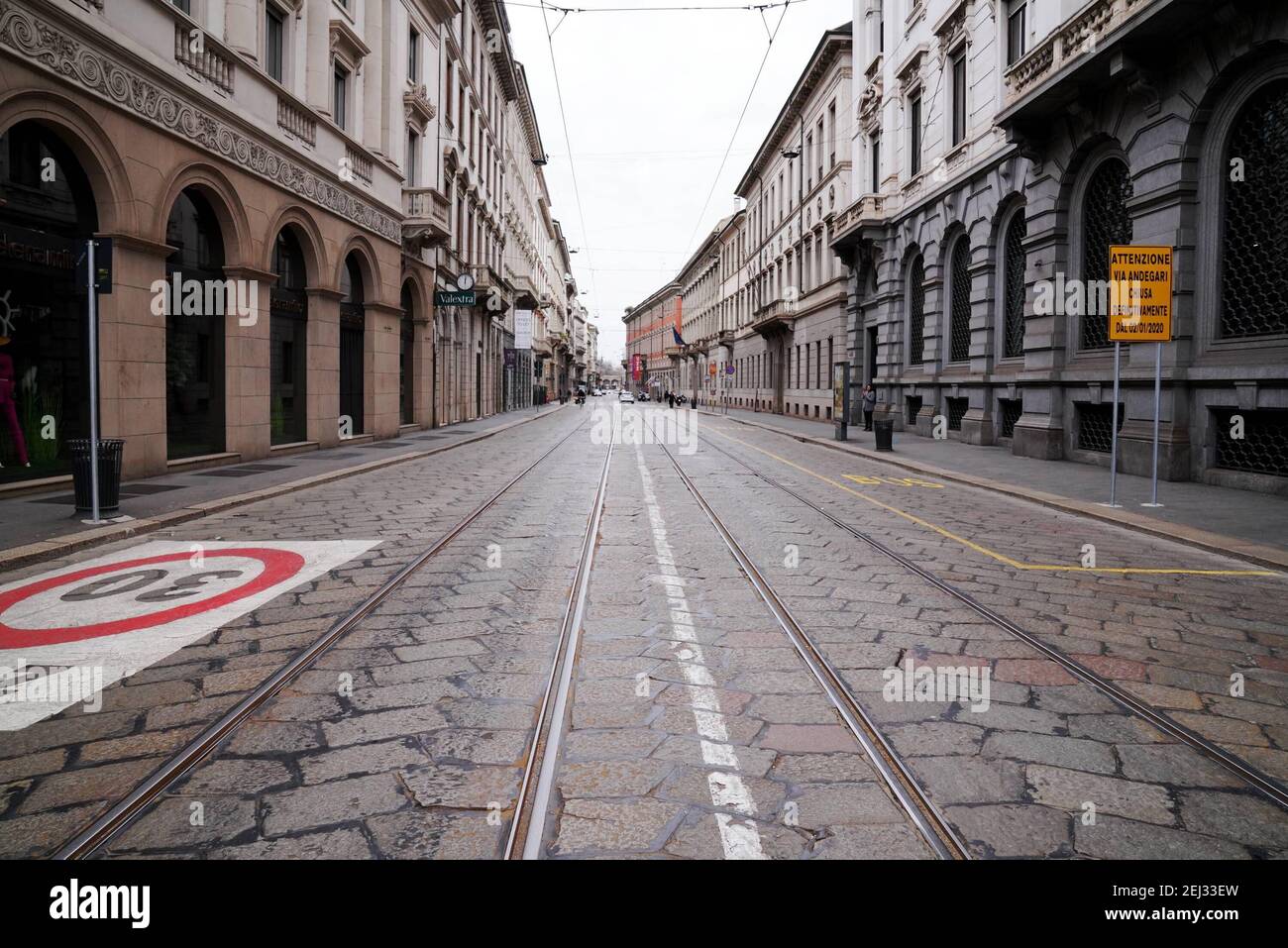 Milan, Coronavirus, deserted streets after the Protected, Italy. , . proviso, in the photo Via Manzoni (Milan - 2020-03-12, Duilio Piaggesi) decorum of the people represented Editorial Usage Only (Photo by IPA/Sipa USA) Credit: Sipa USA/Alamy Live News Stock Photo