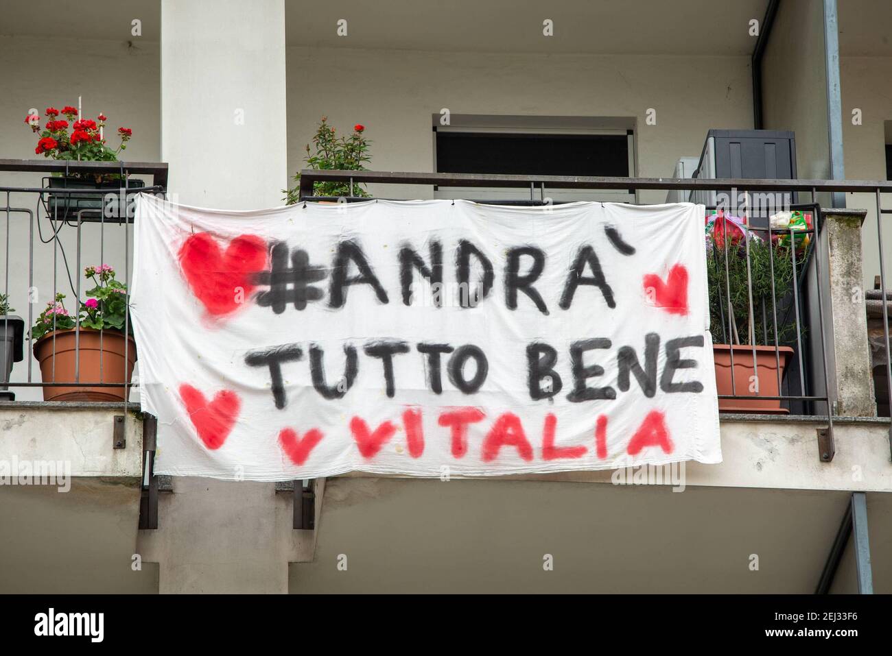 Reportage, Italy. 13th Mar, 2021. 3/13/2021 - Milan, Coronavirus emergency Covid 19, on the windows and balconies of the city the Milanese wanted to express their thoughts and feelings at the time of the Coronavirus (Milan - 2020-04-21, Massimo Alberico) ps the photo can be used in compliance with the context in which it was taken, and without the defamatory intent of the decorum of the people represented Editorial Usage Only (Photo by IPA/Sipa USA) Credit: Sipa USA/Alamy Live News Stock Photo