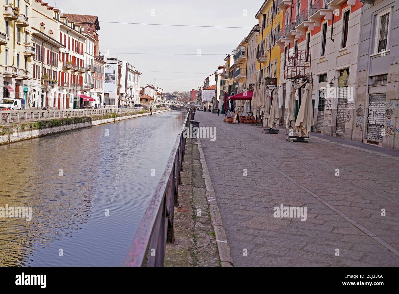 Milan, Coronavirus, deserted city after the new Protected, Italy. , . legislation, in the photo on the Naviglio Grande (Milan - 2020-03-10, Duilio Piaggesi) ps the photo can be used in compliance with the context in which it was taken, and without intent defamatory of the decorum of the persons represented Editorial Usage Only (Photo by IPA/Sipa USA) Credit: Sipa USA/Alamy Live News Stock Photo
