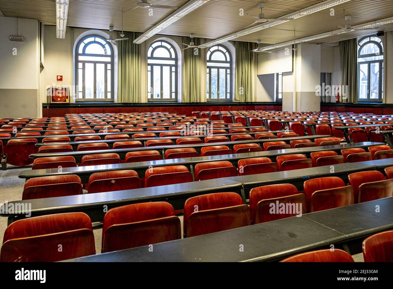 Reportage, Italy. 13th Mar, 2021. 3/13/2021 - Milan - Universities closed as a precaution and to avoid the spread of Coronavirus NCov19. Politecnico di Milano, empty classrooms (Milan - 2020-02-24, Marco Passaro) ps the photo can be used in compliance with the context in which it was taken, and without the defamatory intent of the decorum of the people represented Editorial Usage Only (Photo by IPA/Sipa USA) Credit: Sipa USA/Alamy Live News Stock Photo