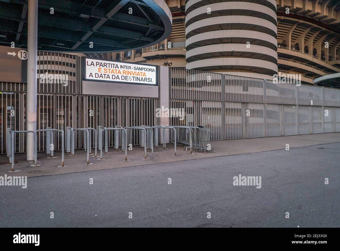 Reportage, Italy. 13th Mar, 2021. 3/13/2021 - Coronavirus emergency. The inter-Sampdoria championship match at the San Siro stadium has been postponed (Milan - 2020-02-23, Stefano De Grandis) ps the photo can be used in compliance with the context in which it was taken, and without the defamatory intent of decorum of the people represented Editorial Usage Only (Photo by IPA/Sipa USA) Credit: Sipa USA/Alamy Live News Stock Photo