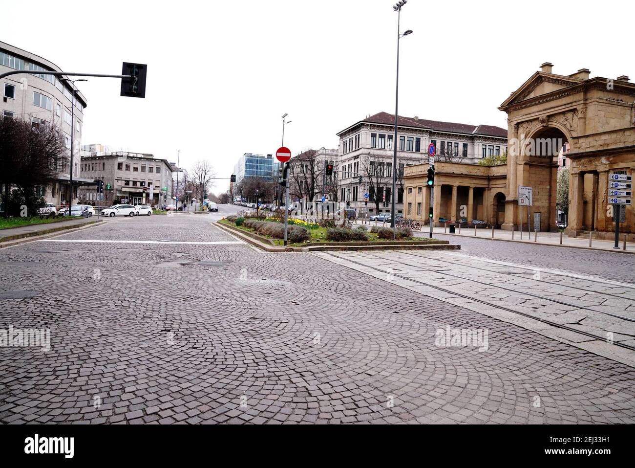 Milan, Coronavirus, deserted streets after the Protected, Italy. , . proviso, in the photo Piazza Principessa Clotilde (Milan - 2020-03-12, Duilio Piaggesi) ps the photo can be used in compliance with the context in which it was taken, and without defamatory intent the decorum of the people represented Editorial Usage Only (Photo by IPA/Sipa USA) Credit: Sipa USA/Alamy Live News Stock Photo