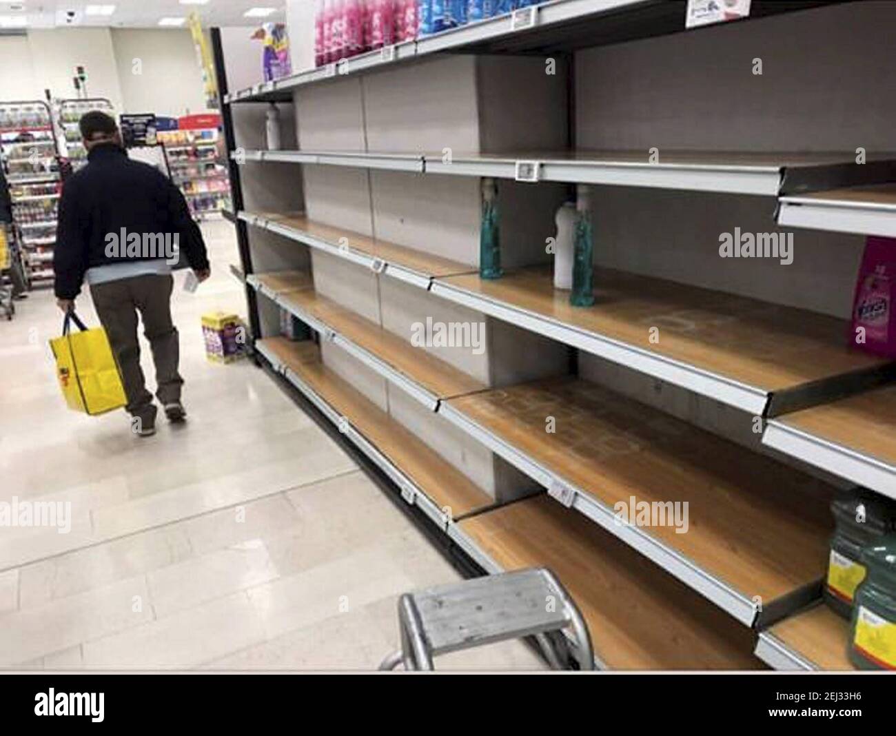 Reportage, Italy. 13th Mar, 2021. 3/13/2021 - Esselunga supermarket in viale umbria with empty shelves. Coronavirus emergency (Milan - 2020-02-23, Stefano De Grandis) ps the photo can be used in compliance with the context in which it was taken, and without the defamatory intent of the decorum of the people represented Editorial Usage Only (Photo by IPA/Sipa USA) Credit: Sipa USA/Alamy Live News Stock Photo
