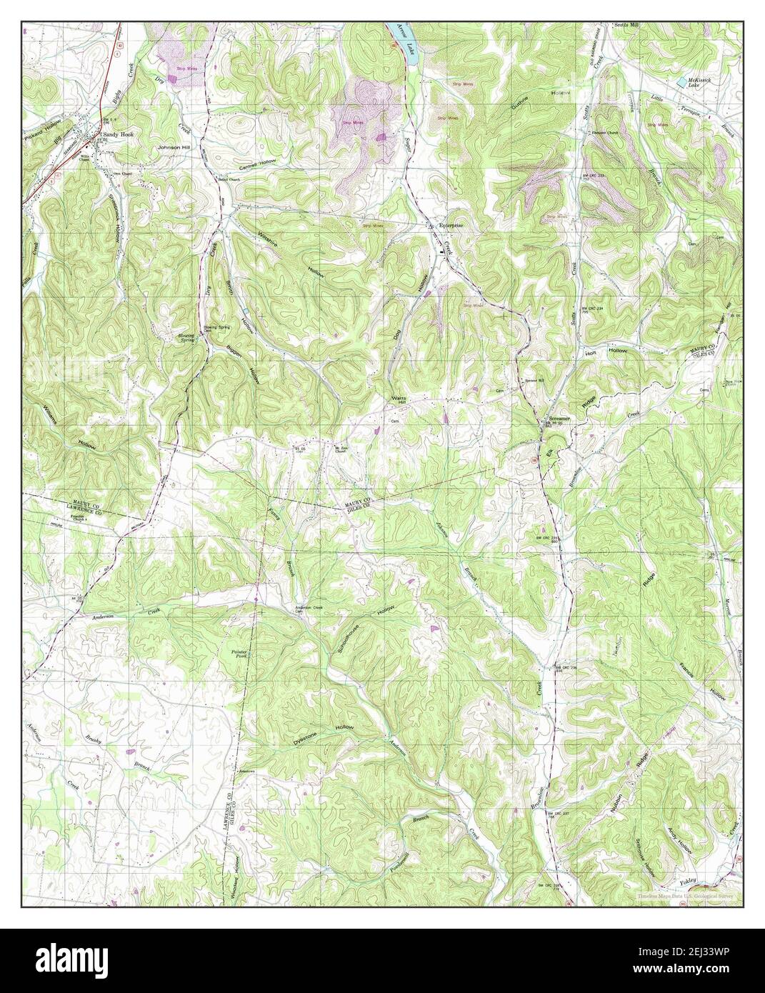 Sandy Hook, Tennessee, map 1951, 124000, United States of America by