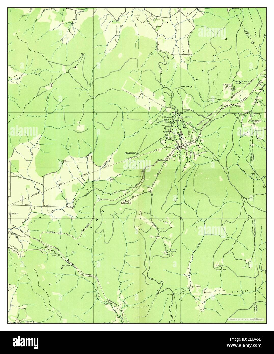 Sewanee, Tennessee, map 1936, 124000, United States of America by