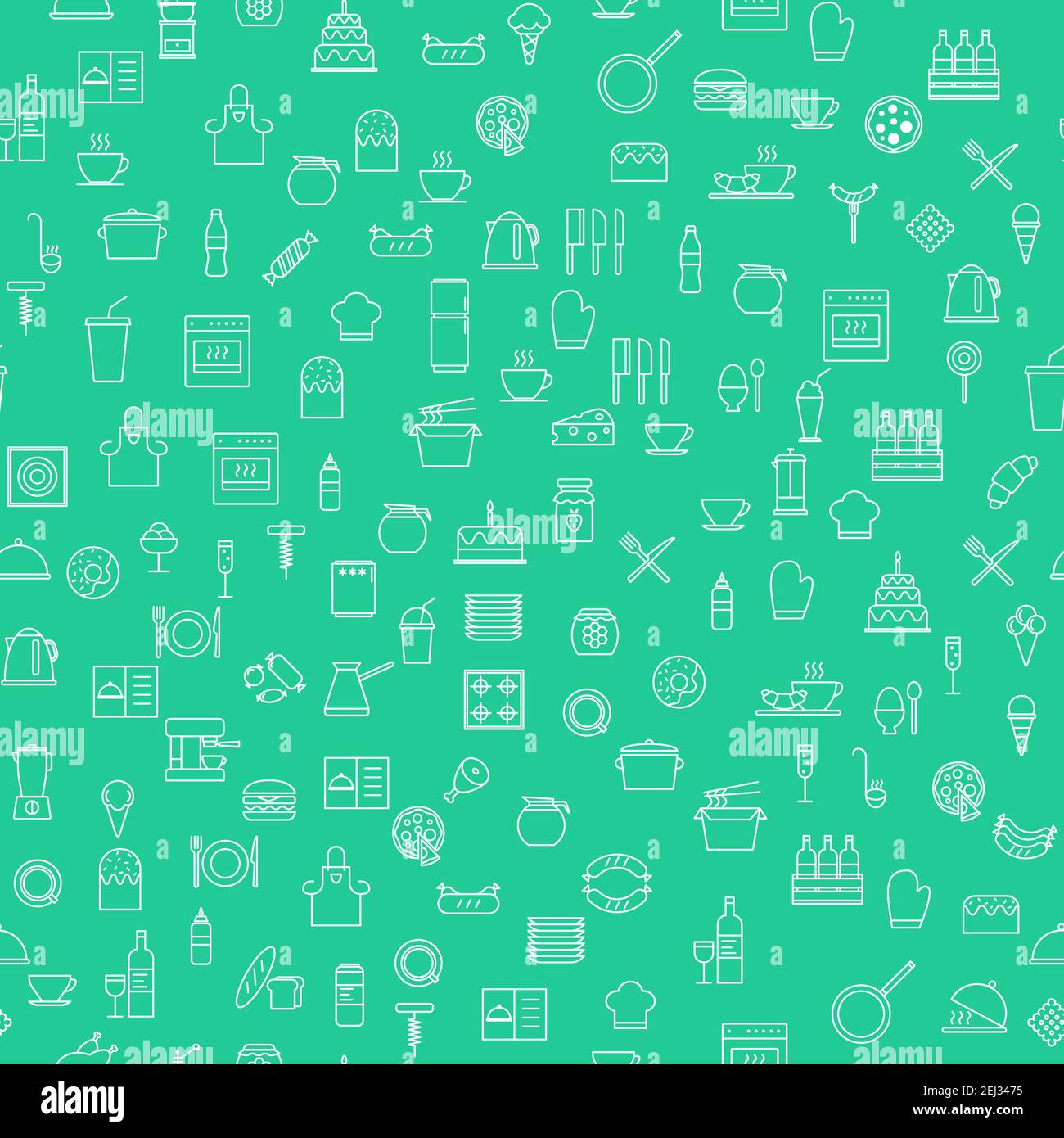 Simple Food and Drink Icon Seamless Pattern Background. Vector Illustration Stock Vector