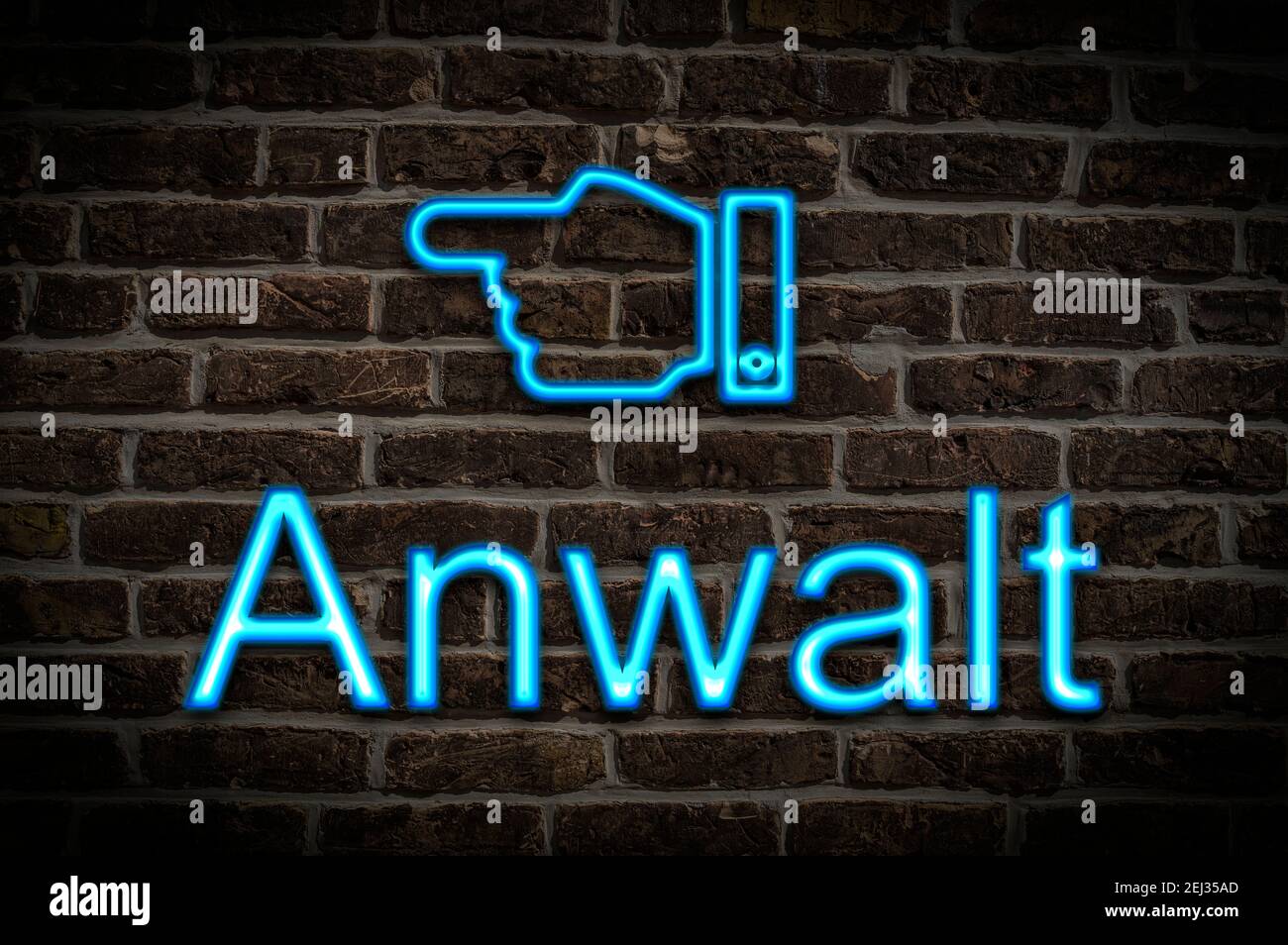 Detail photo of a neon sign on a wall with the inscription Anwalt Stock Photo