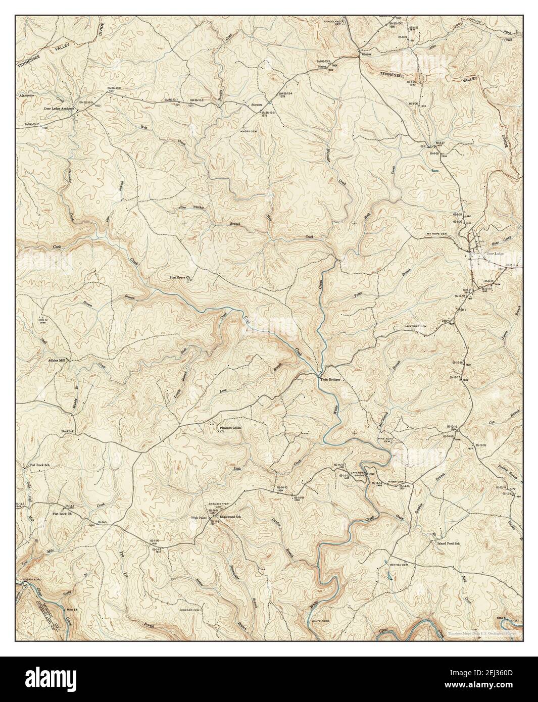 Twin Bridges, Tennessee, map 1945, 124000, United States of America by