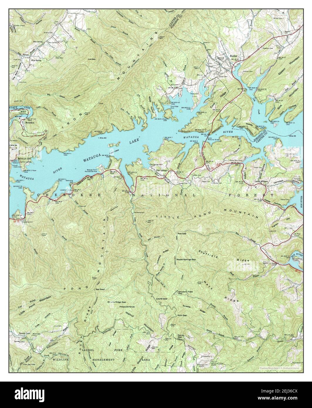 Watauga Dam, Tennessee, map 1960, 124000, United States of America by