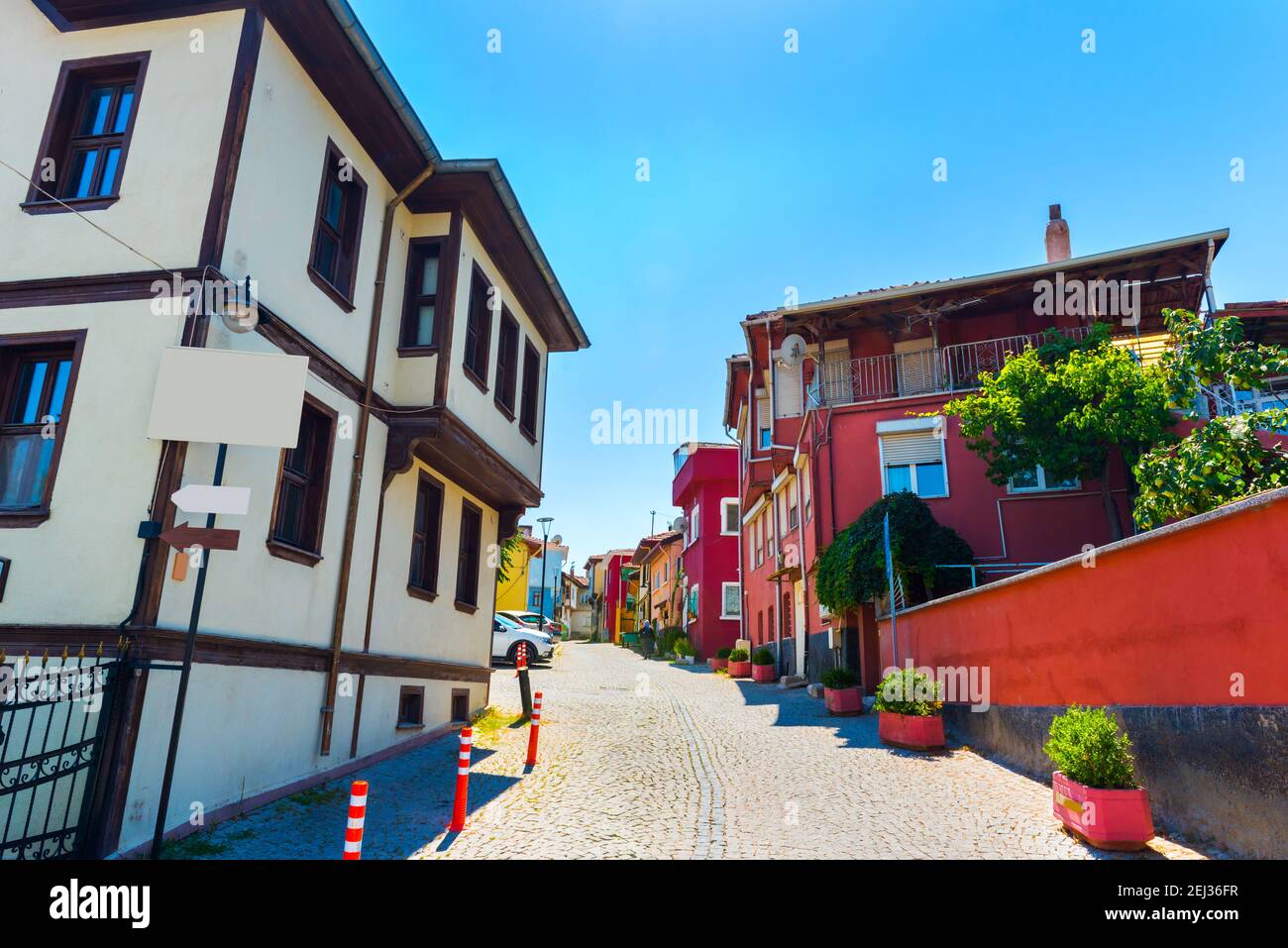 Colorful old houses in Odunpazari. Traditional historical houses in Odunpazari, Eskisehir, Turkey. Stock Photo