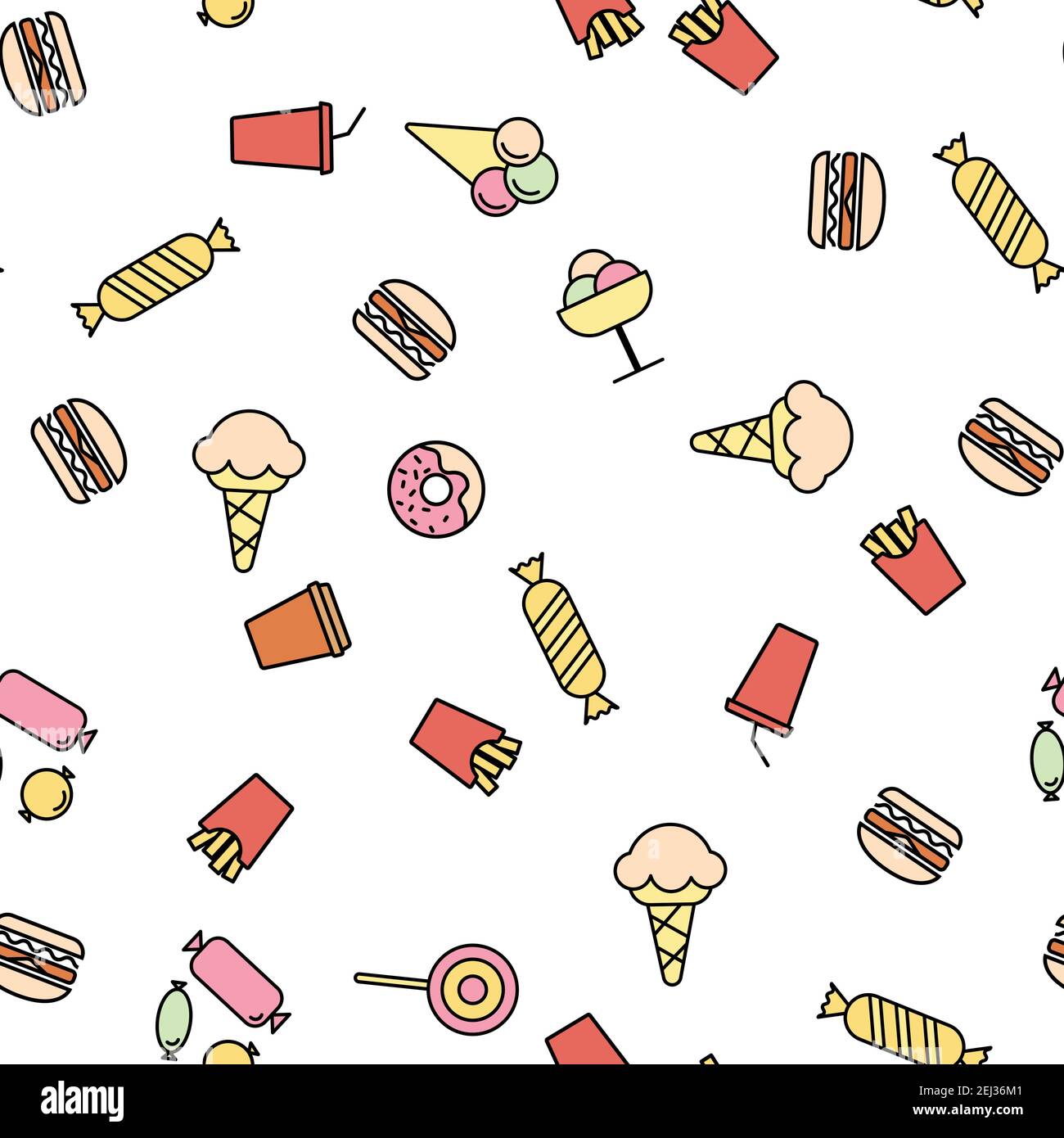 Simple Food and Drink Icon Seamless Pattern Background. Vector Illustration Stock Vector