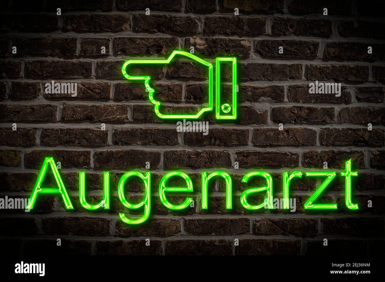 Detail photo of a neon sign on a wall with the inscription Augenarzt Stock Photo