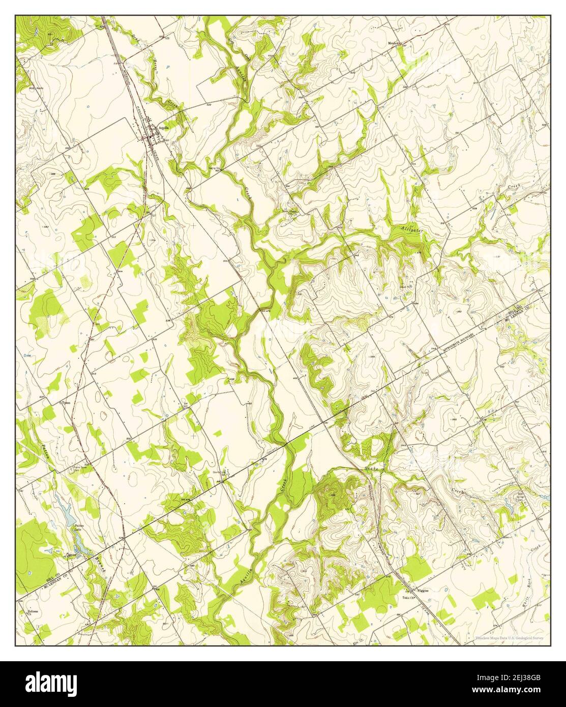 Aquilla, Texas, map 1957, 124000, United States of America by Timeless