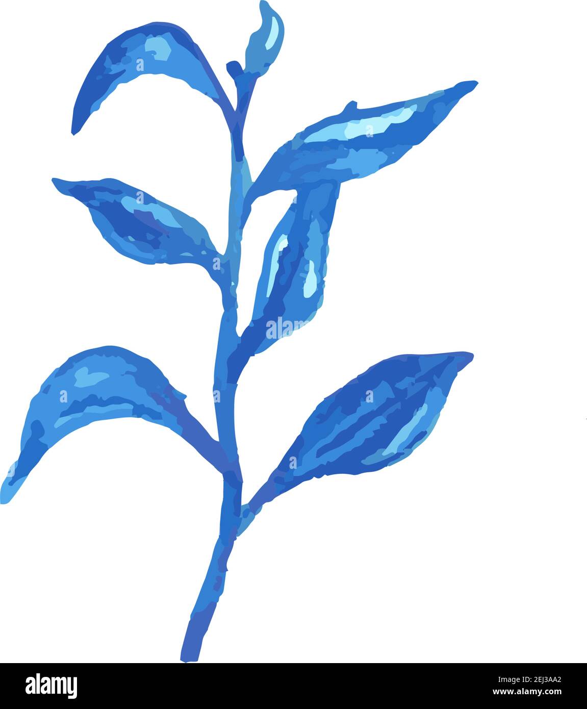 Blue watercolor leaves elements isolate on white background Stock