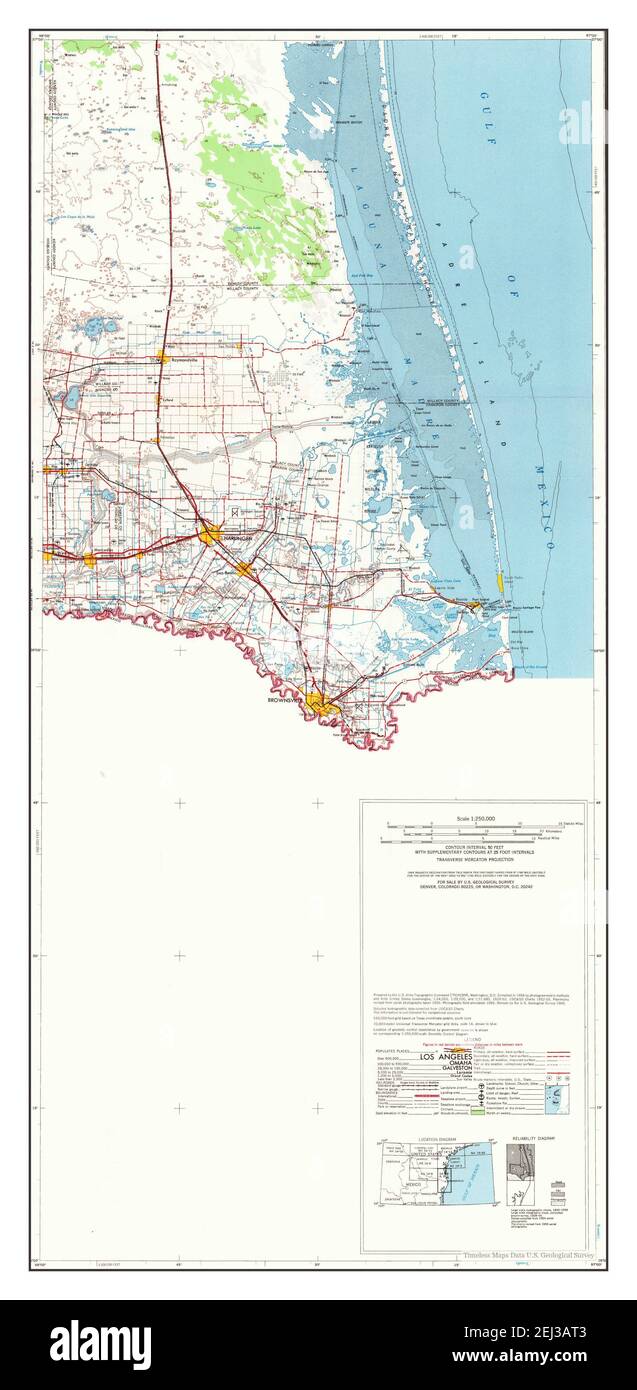 Brownsville, Texas, map 1956, 1:250000, United States of America by Timeless Maps, data U.S. Geological Survey Stock Photo