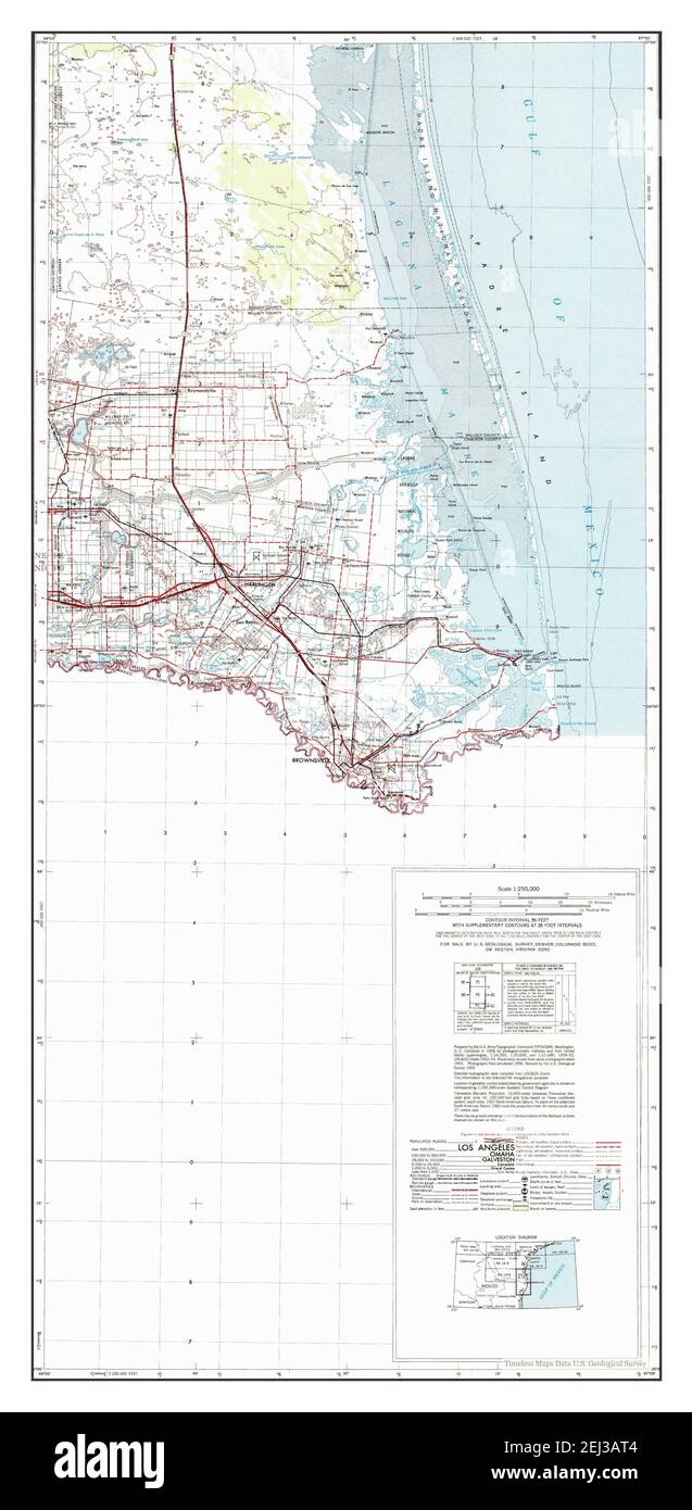 Brownsville, Texas, map 1956, 1:250000, United States of America by Timeless Maps, data U.S. Geological Survey Stock Photo