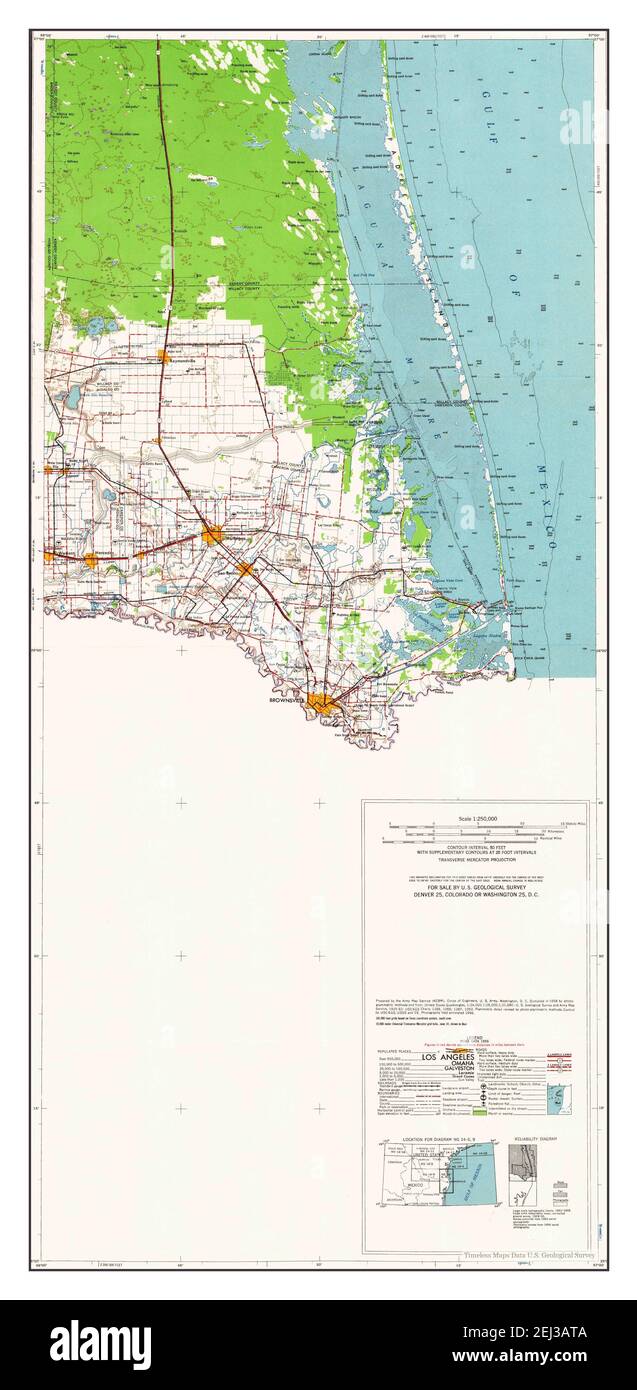 Brownsville, Texas, map 1962, 1:250000, United States of America by Timeless Maps, data U.S. Geological Survey Stock Photo