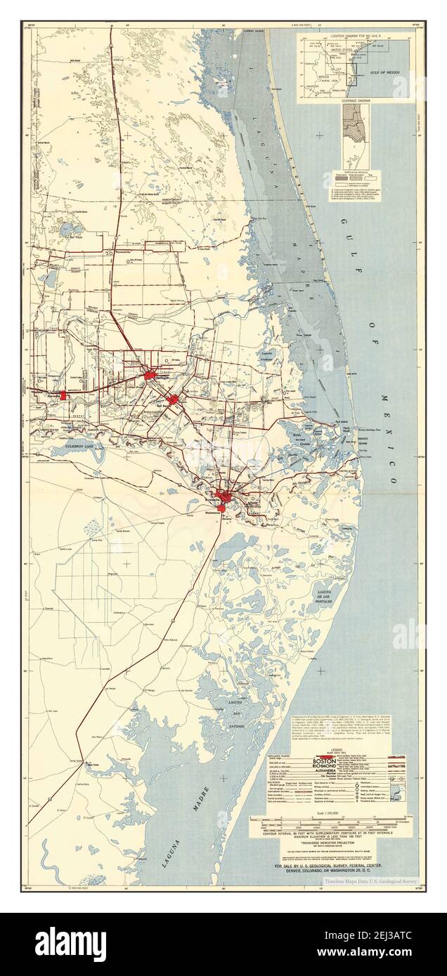Brownsville, Texas, map 1953, 1:250000, United States of America by Timeless Maps, data U.S. Geological Survey Stock Photo