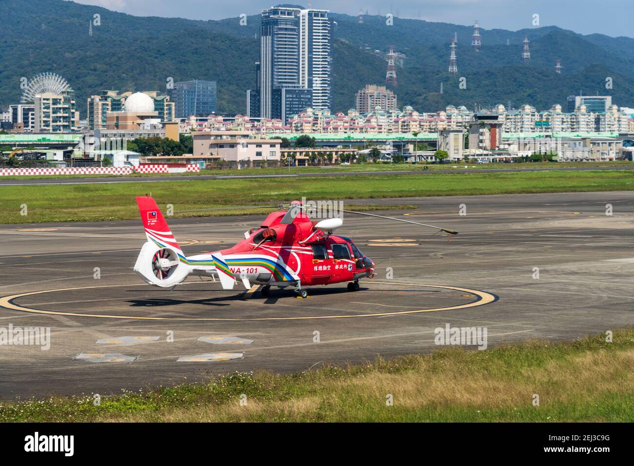 Republic of China National Airborne Service Corps Helicopter stand by at Songshan Airport. Taipei, Taiwan Stock Photo
