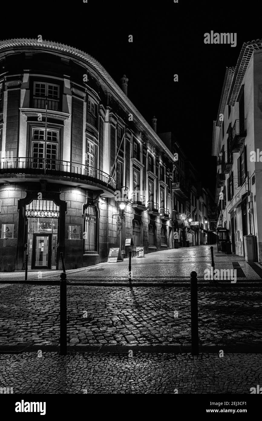 Funchal street at night Stock Photo