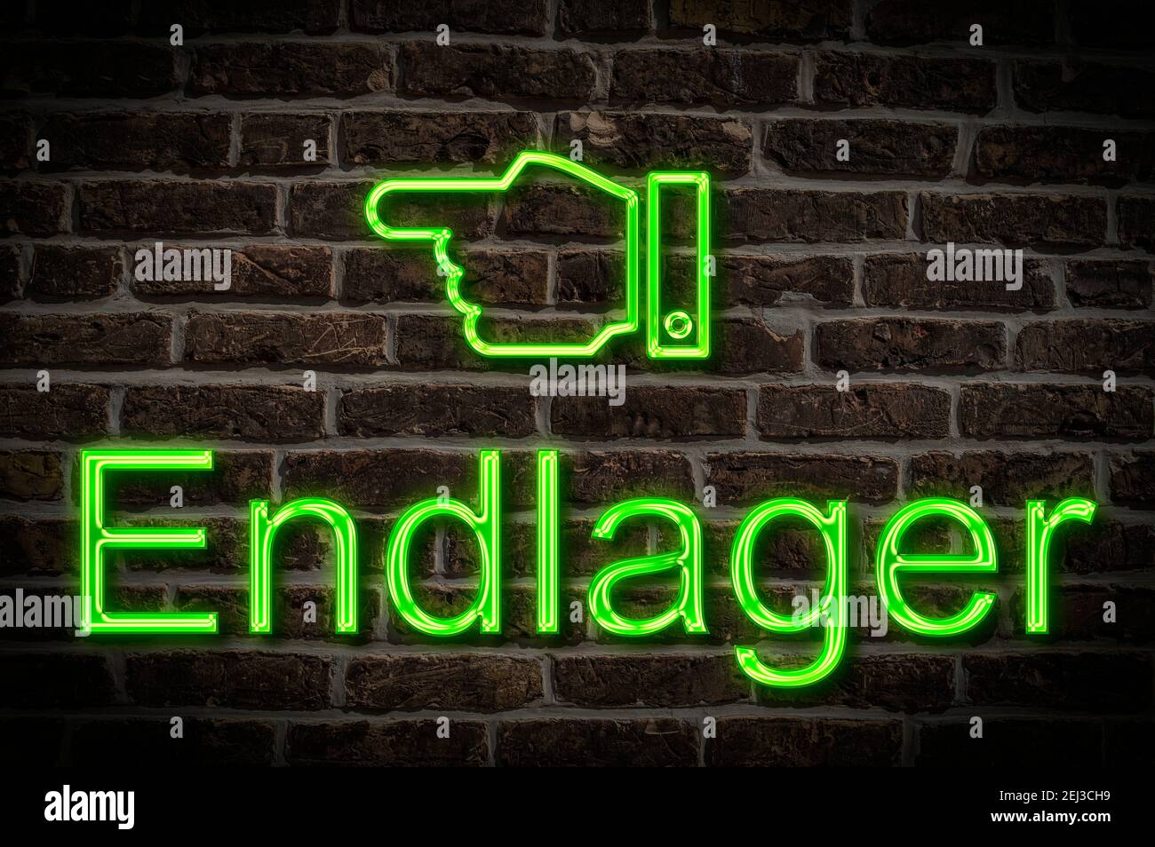 Detail photo of a neon sign on a wall with the inscription Endlager Stock Photo