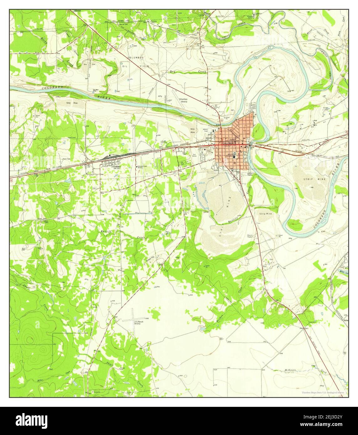 Columbus, Texas, map 1957