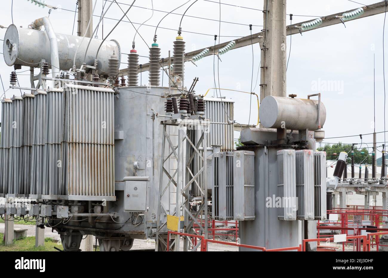 Power Transformer. Peterson coil. High voltage substation. Stock Photo