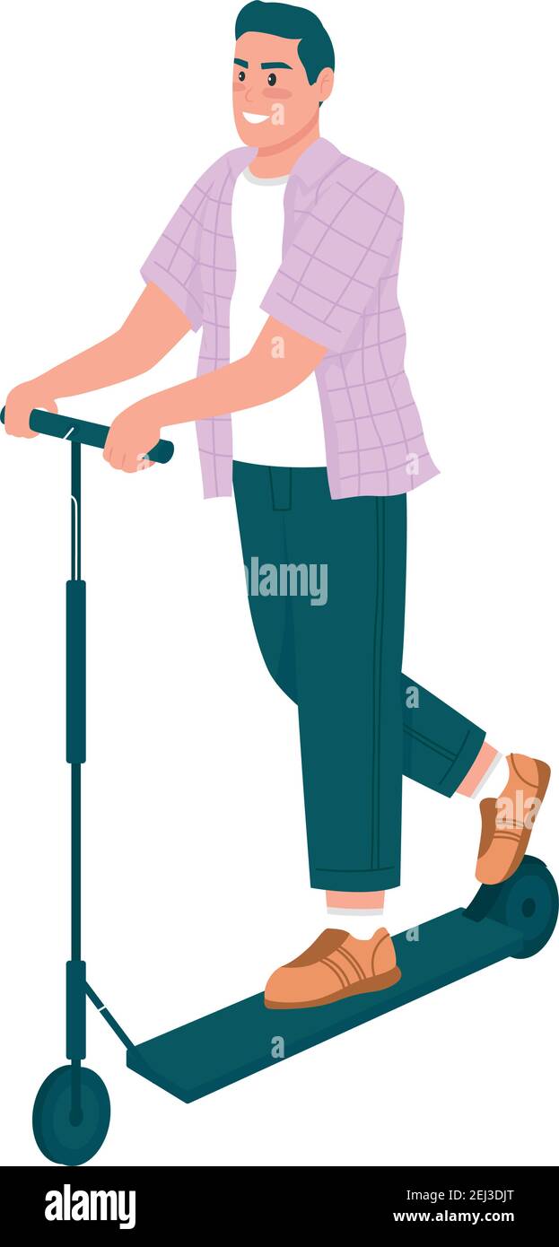 Smiling man on e-scooter flat color vector detailed character Stock Vector