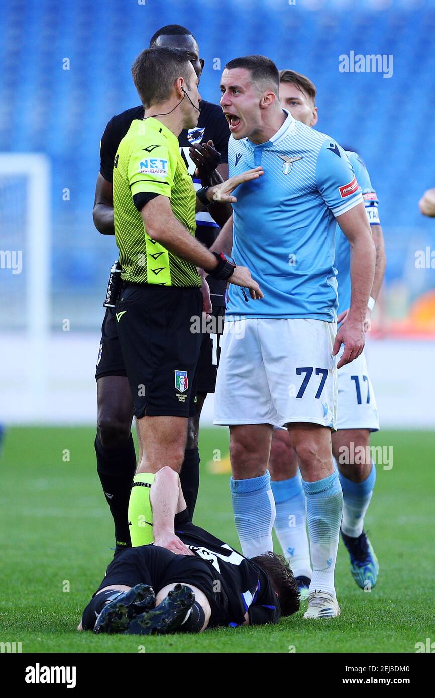 Adam Marusic of Lazio (R) argues with Davide Massa referee during the Italian championship Serie A football match between S / LM Stock Photo