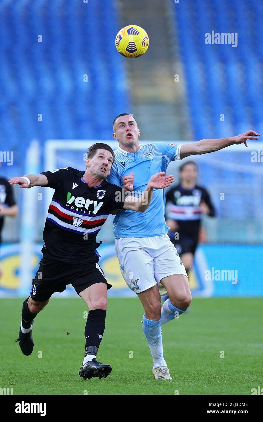 Adrien Silva of Sampdoria (L) and Adam Marusic of Lazio (R) in action during the Italian championship Serie A football matc / LM Stock Photo