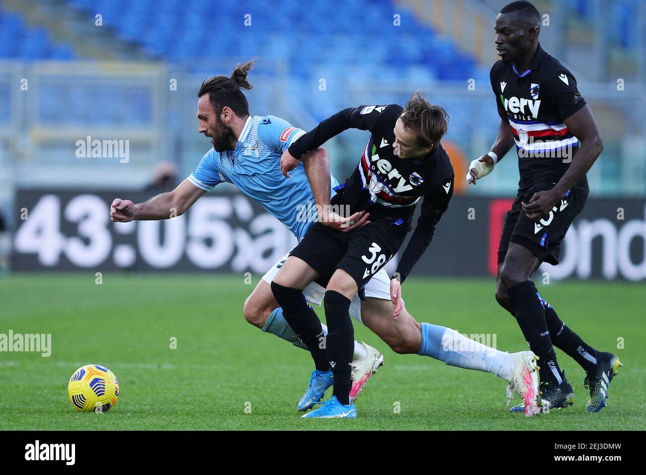 Vedat Muriqi of Lazio (L) vies for the ball with Mikkel Damsgaard of Sampdoria during the Italian championship Serie A foot / LM Stock Photo