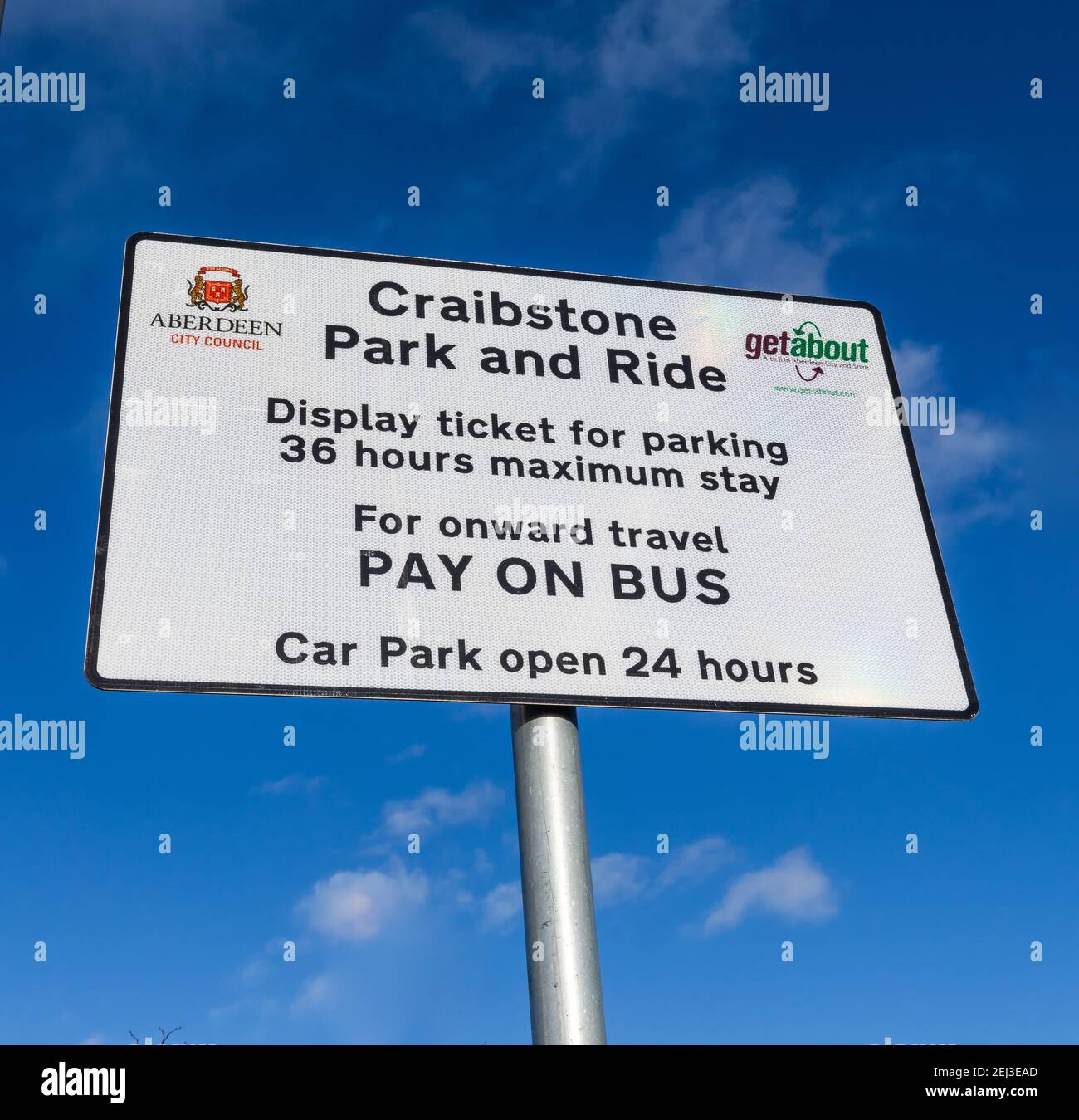 A sign for Craibstone Park and Ride in the city of Aberdeen, Scotland Stock Photo