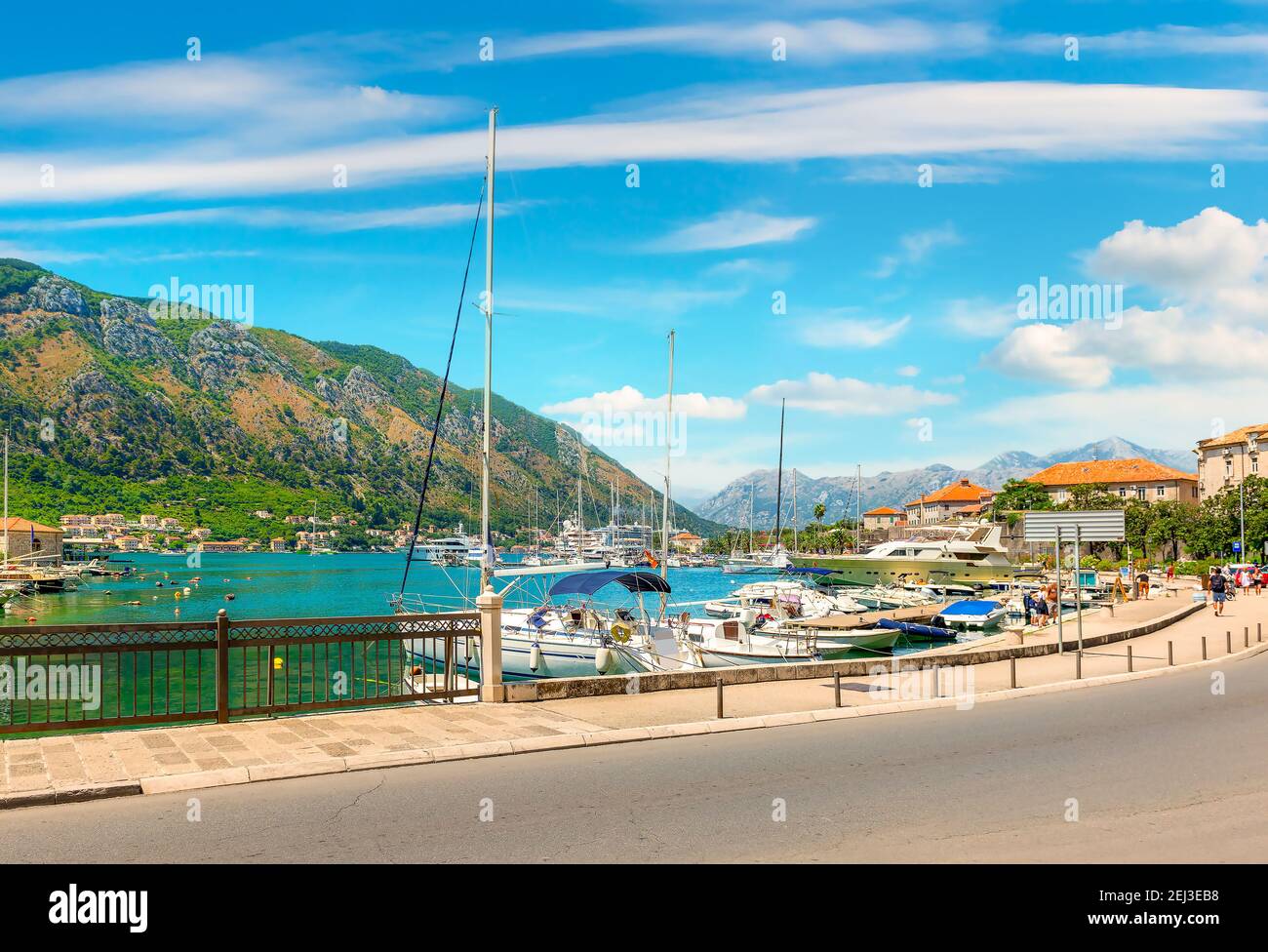 Historic city of Kotor at Bay of Kotor in summer, Montenegro Stock Photo