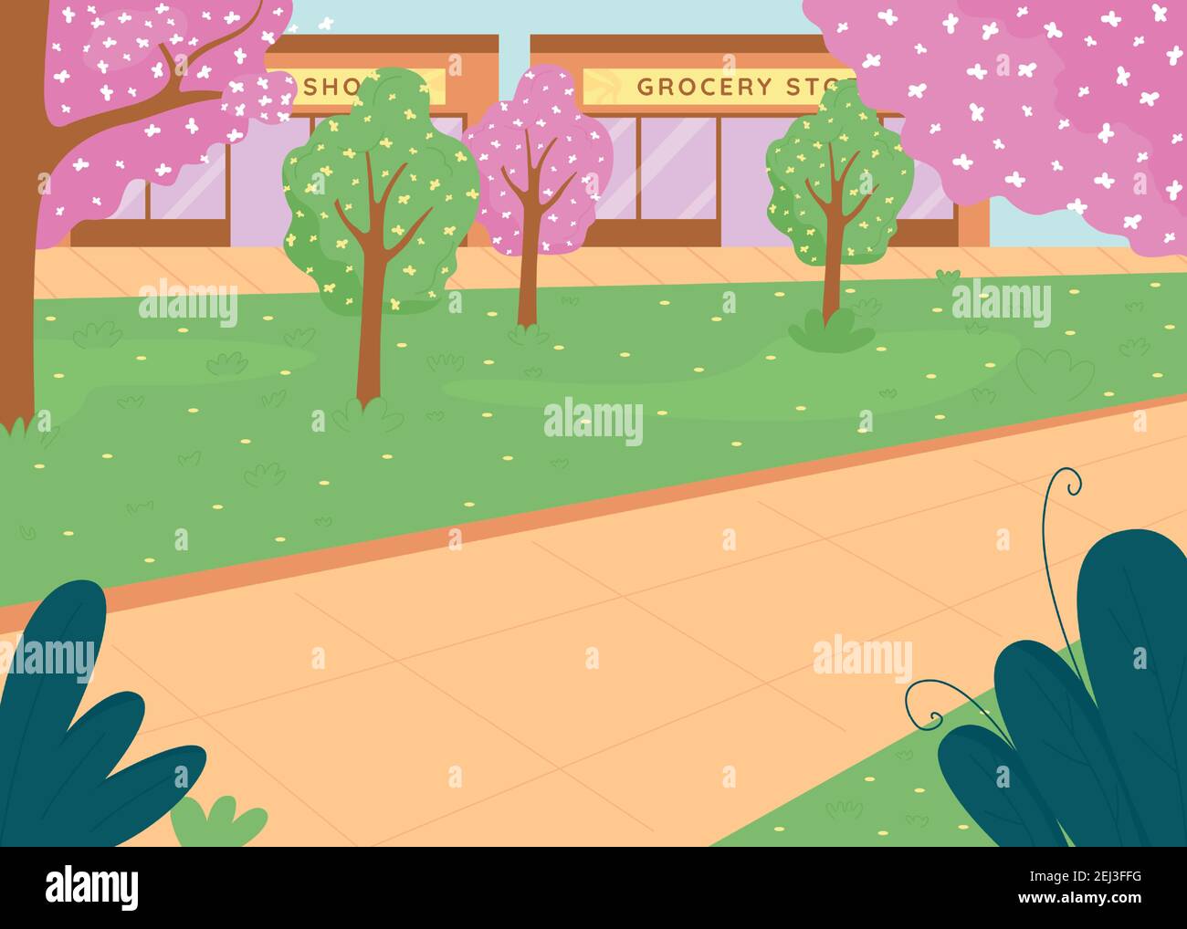 City park in spring flat color vector illustration Stock Vector Image ...