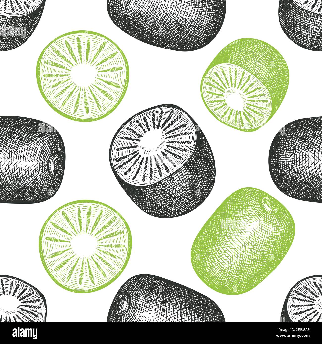 Hand drawn sketch style kiwi seamless pattern. Organic fresh fruit ...