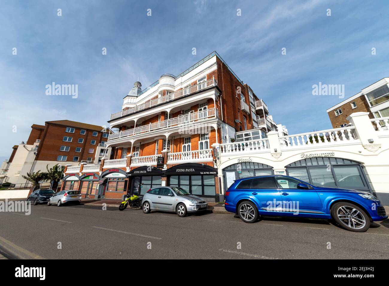 Palmeira Mansions, Shorefield Road in Westcliff on Sea, Essex, UK. Leas conservation area, red brick Edwardian era architecture. Converted stables Stock Photo