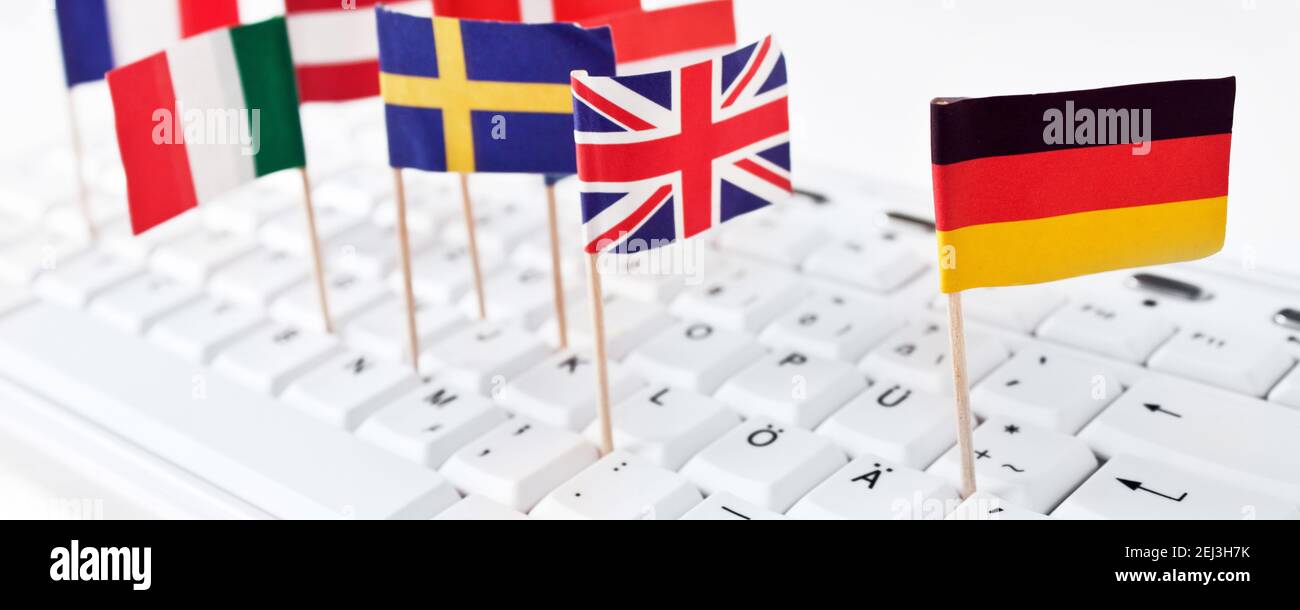 EU Keyboard mit Europa Flaggen Banner Stock Photo